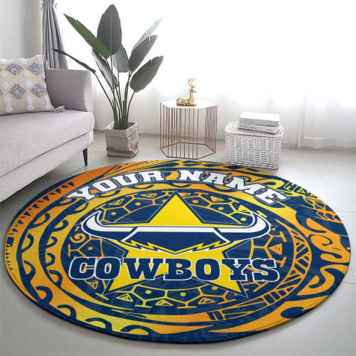 Personalized North Queensland Cowboys Round Carpet Polynesian Tribal Chest and Sleeve Tattoo
