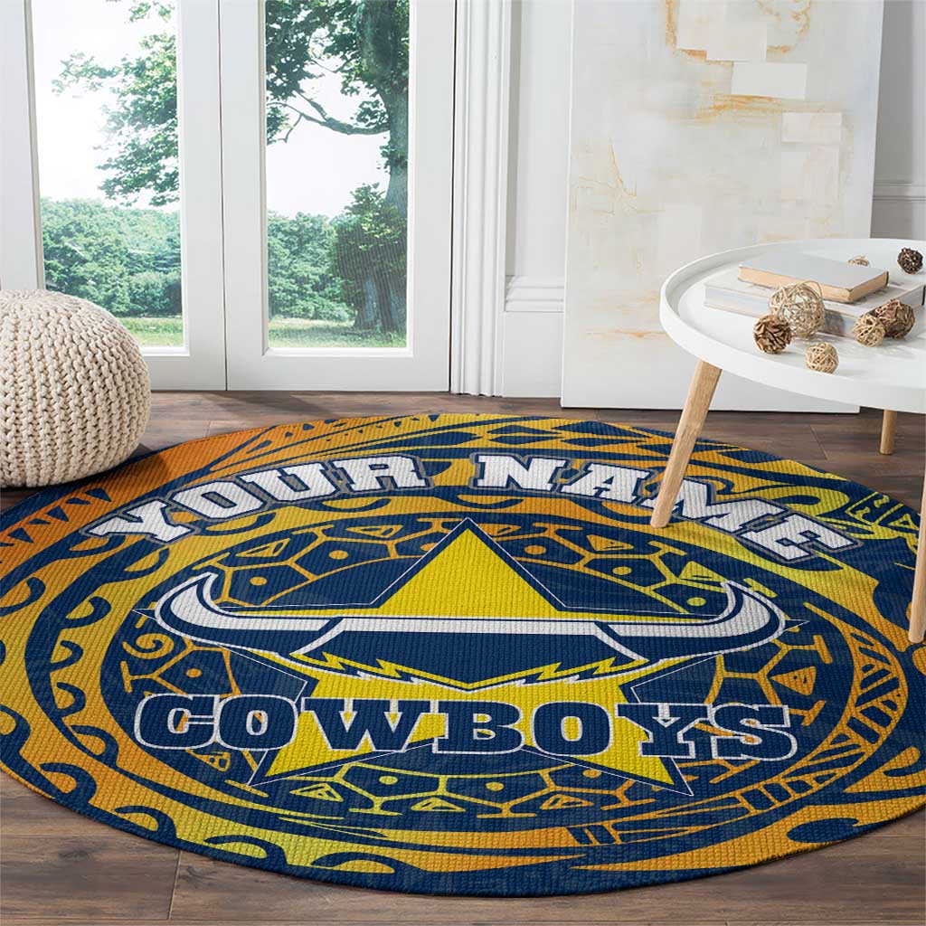 Personalized North Queensland Cowboys Round Carpet Polynesian Tribal Chest and Sleeve Tattoo