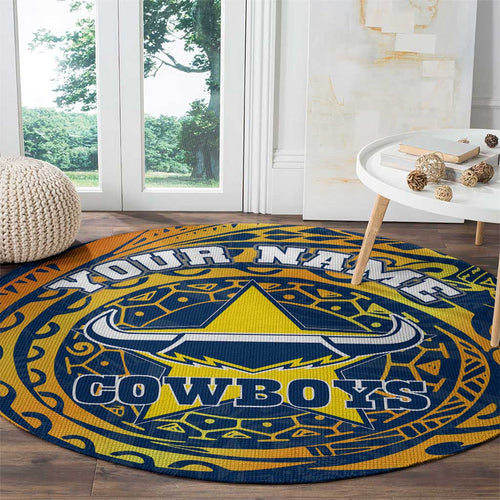 Personalized North Queensland Cowboys Round Carpet Polynesian Tribal Chest and Sleeve Tattoo