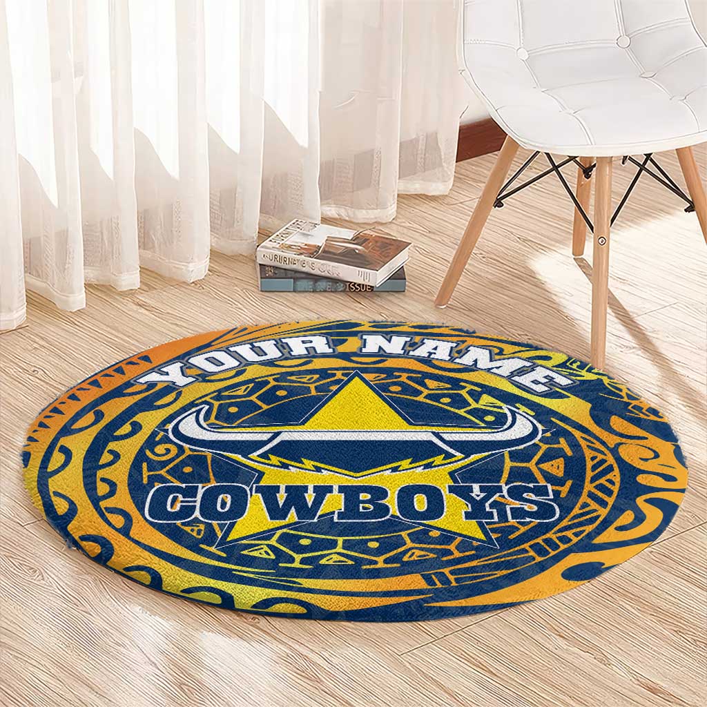 Personalized North Queensland Cowboys Round Carpet Polynesian Tribal Chest and Sleeve Tattoo