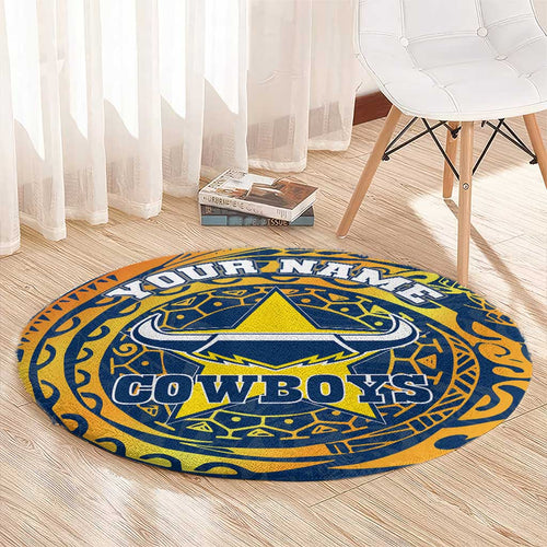 Personalized North Queensland Cowboys Round Carpet Polynesian Tribal Chest and Sleeve Tattoo