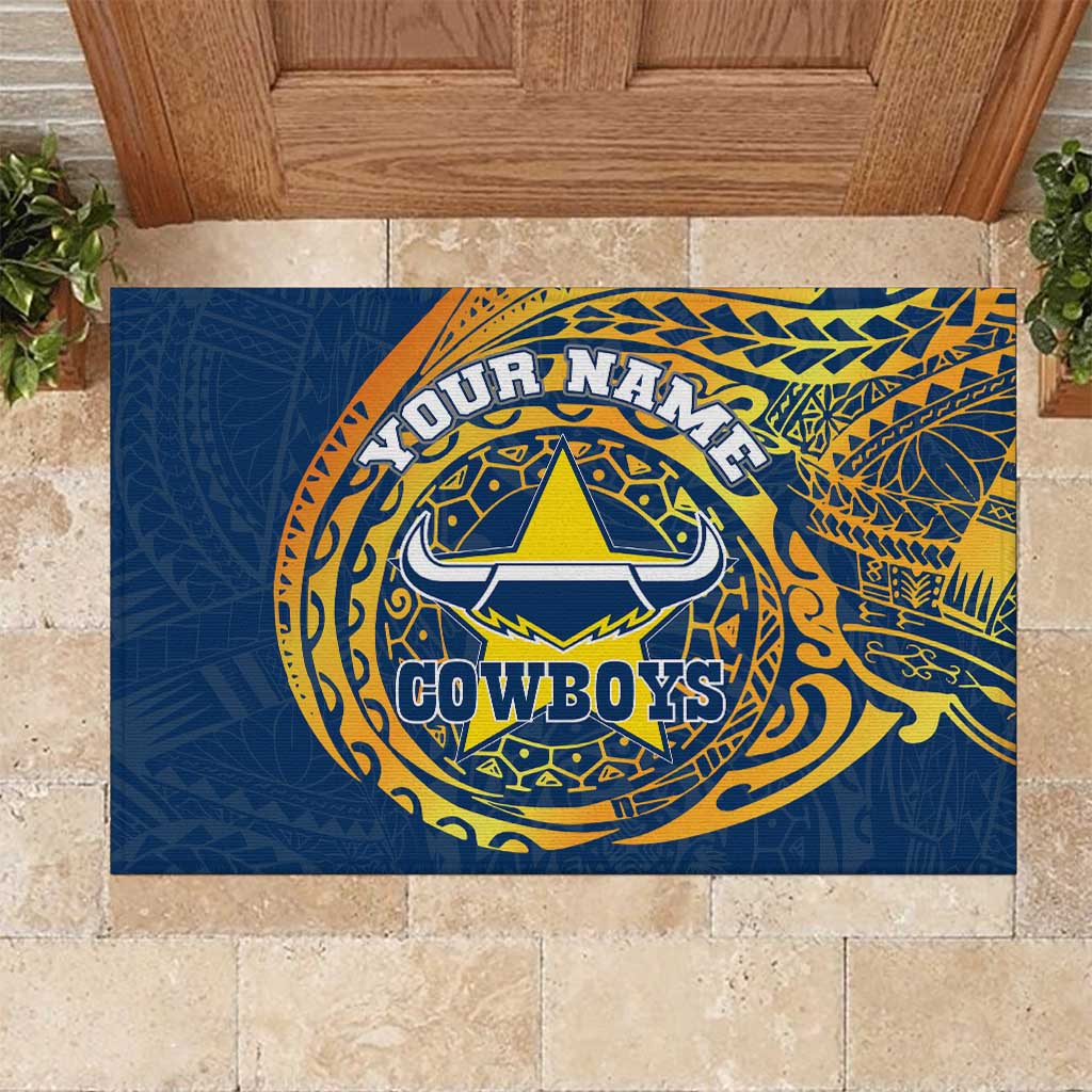 Personalized North Queensland Cowboys Rubber Doormat Polynesian Tribal Chest and Sleeve Tattoo