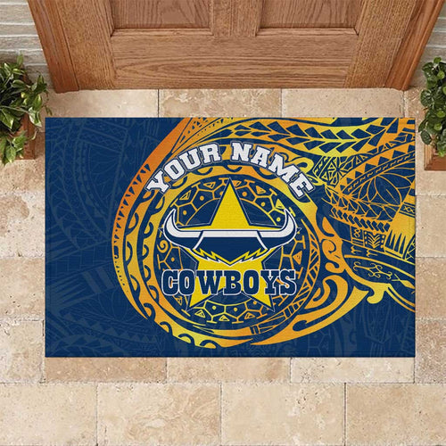 Personalized North Queensland Cowboys Rubber Doormat Polynesian Tribal Chest and Sleeve Tattoo