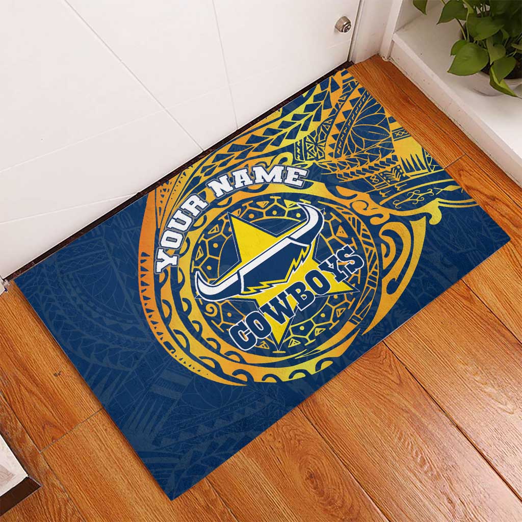 Personalized North Queensland Cowboys Rubber Doormat Polynesian Tribal Chest and Sleeve Tattoo