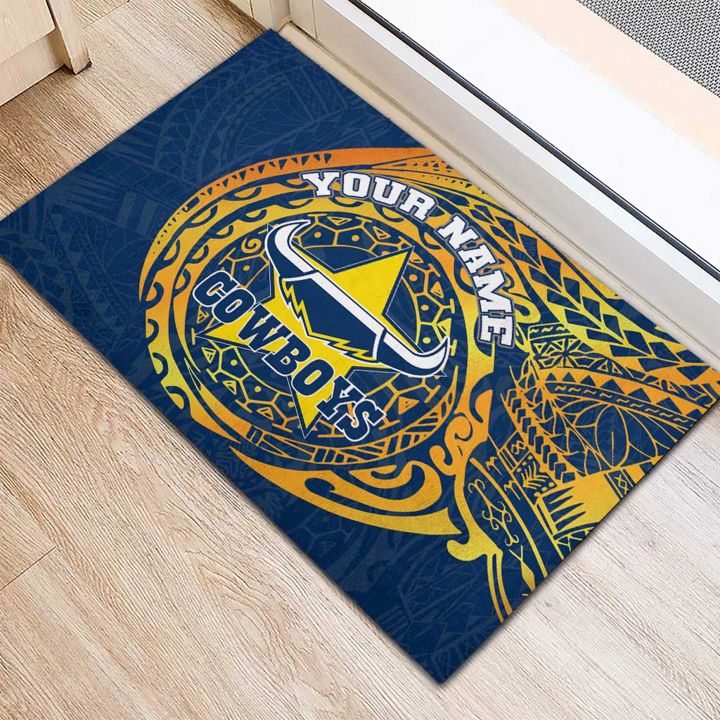 Personalized North Queensland Cowboys Rubber Doormat Polynesian Tribal Chest and Sleeve Tattoo