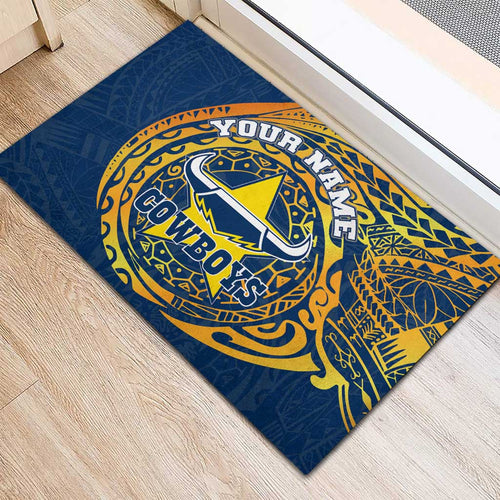 Personalized North Queensland Cowboys Rubber Doormat Polynesian Tribal Chest and Sleeve Tattoo
