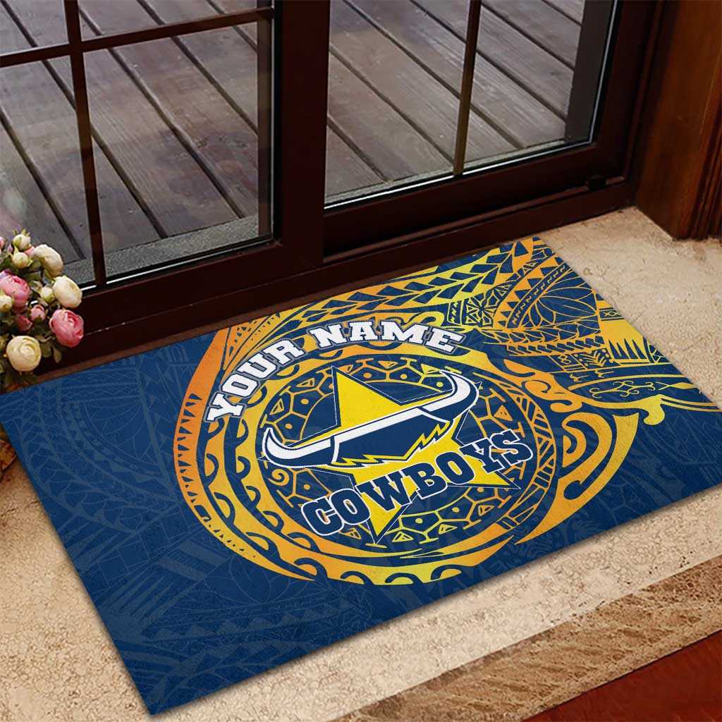 Personalized North Queensland Cowboys Rubber Doormat Polynesian Tribal Chest and Sleeve Tattoo
