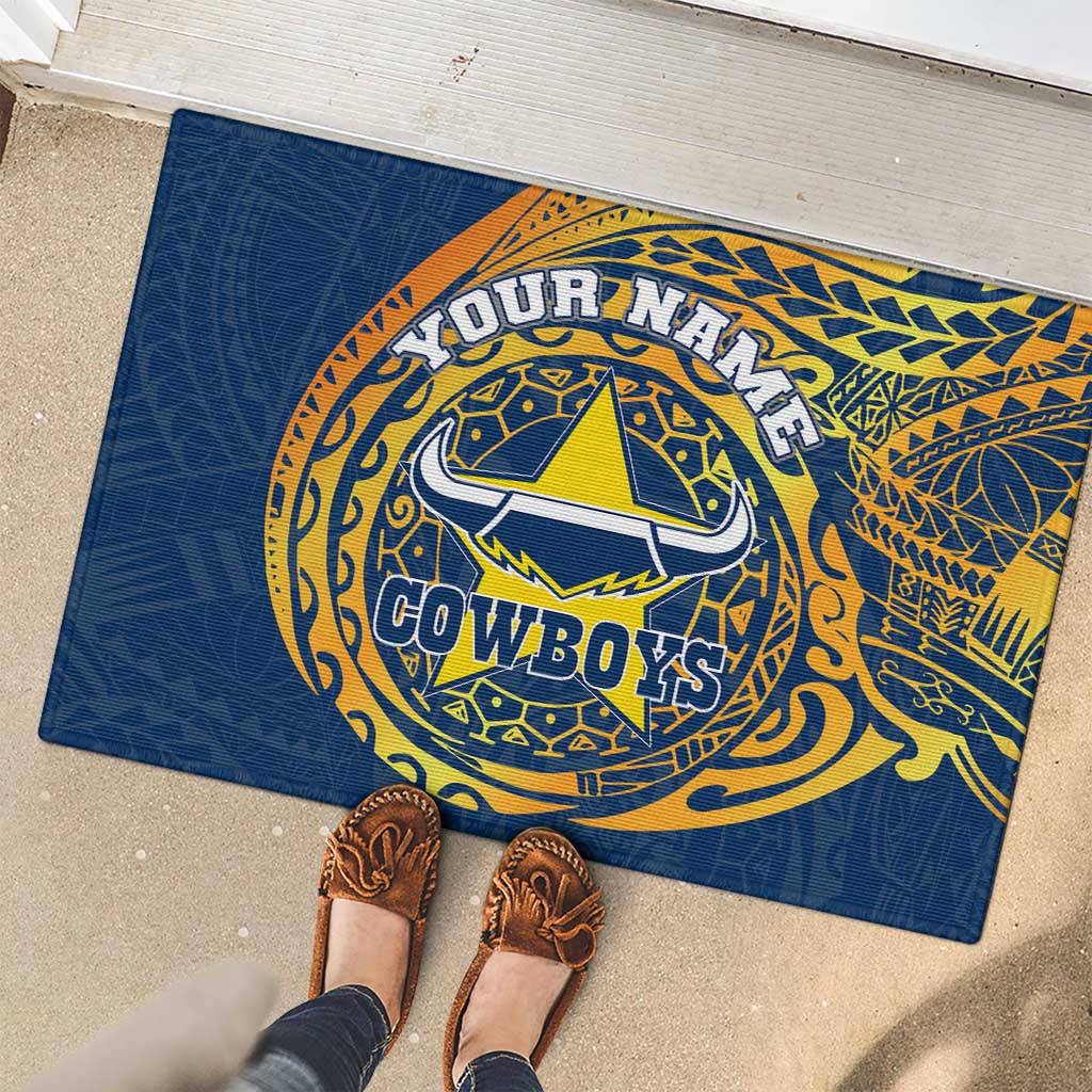 Personalized North Queensland Cowboys Rubber Doormat Polynesian Tribal Chest and Sleeve Tattoo