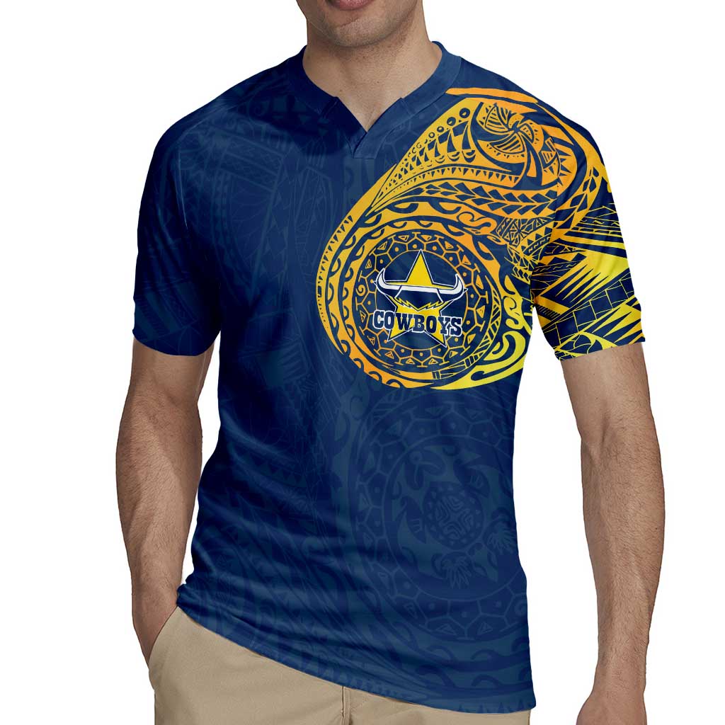 Personalized North Queensland Cowboys Rugby Jersey Polynesian Tribal Chest and Sleeve Tattoo