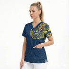 Personalized North Queensland Cowboys Scrub Top Polynesian Tribal Chest and Sleeve Tattoo