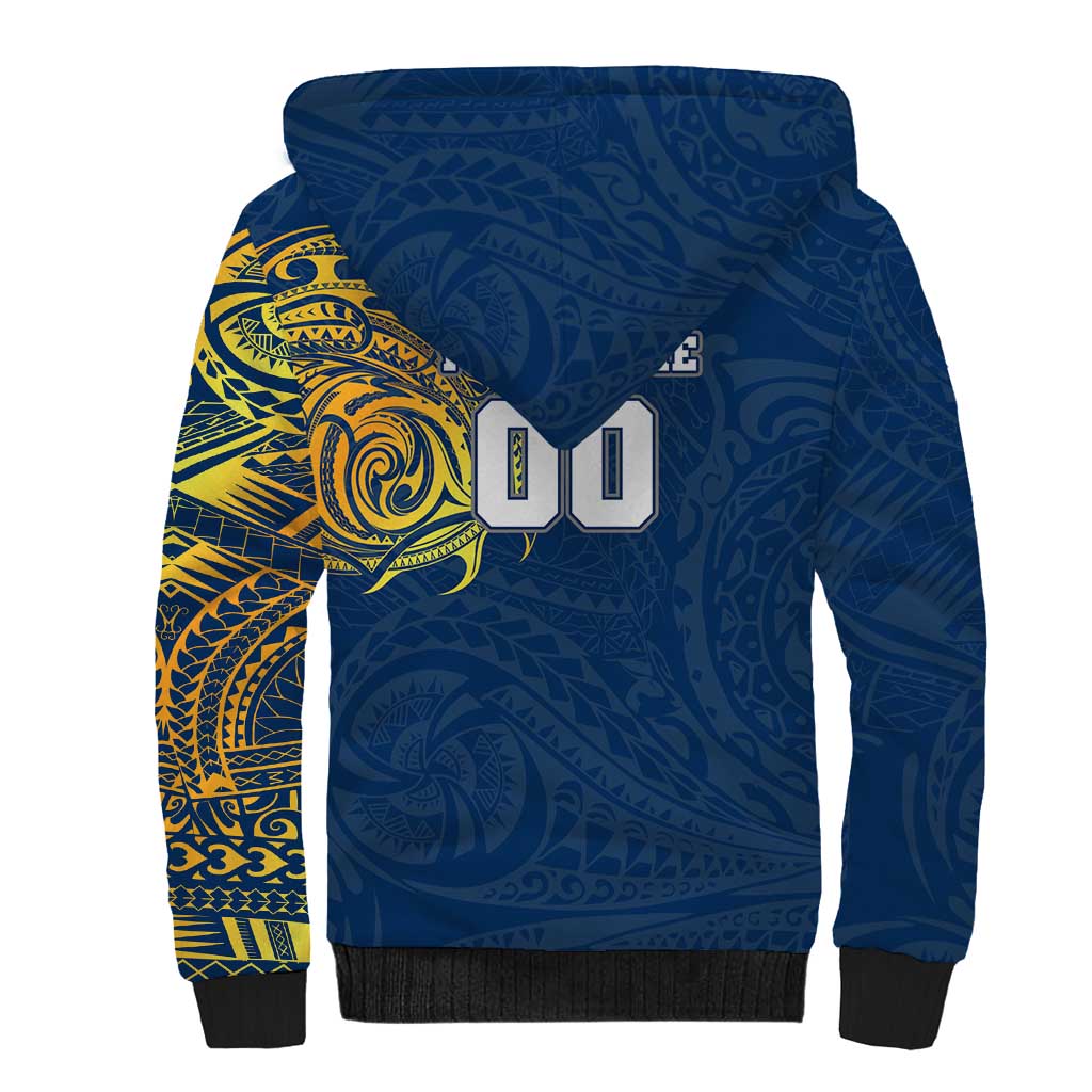 Personalized North Queensland Cowboys Sherpa Hoodie Polynesian Tribal Chest and Sleeve Tattoo