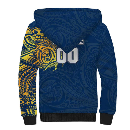 Personalized North Queensland Cowboys Sherpa Hoodie Polynesian Tribal Chest and Sleeve Tattoo