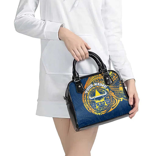 Personalized North Queensland Cowboys Shoulder Handbag Polynesian Tribal Chest and Sleeve Tattoo