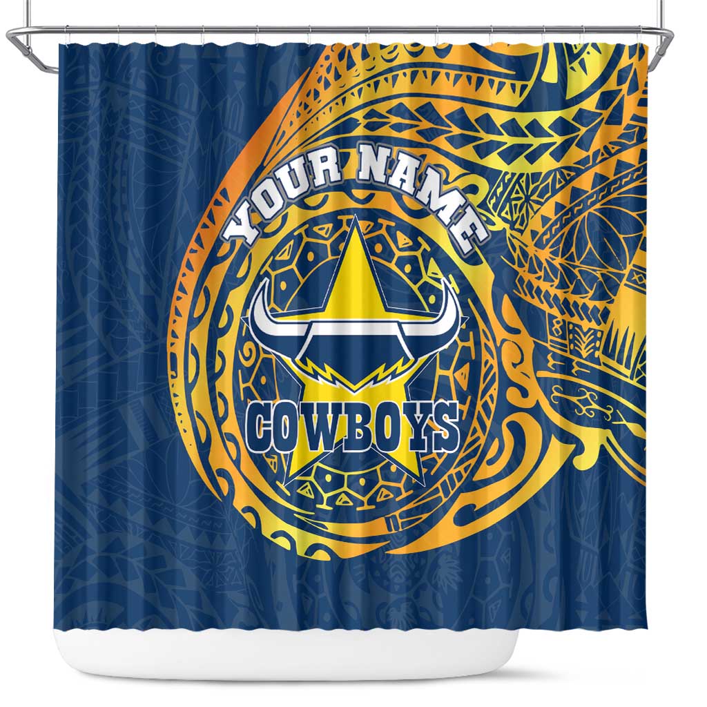 Personalized North Queensland Cowboys Shower Curtain Polynesian Tribal Chest and Sleeve Tattoo