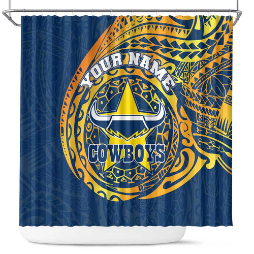 Personalized North Queensland Cowboys Shower Curtain Polynesian Tribal Chest and Sleeve Tattoo