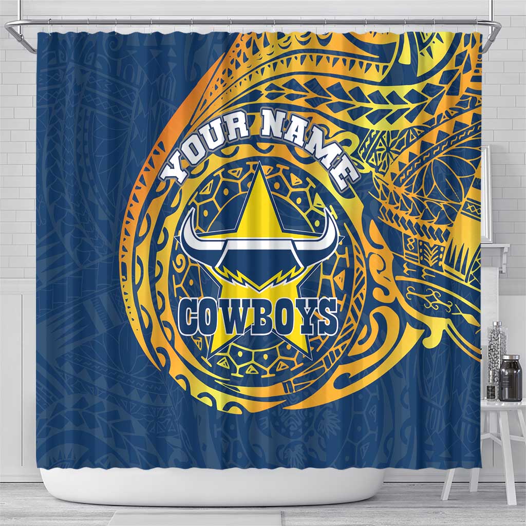 Personalized North Queensland Cowboys Shower Curtain Polynesian Tribal Chest and Sleeve Tattoo