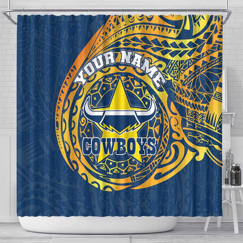 Personalized North Queensland Cowboys Shower Curtain Polynesian Tribal Chest and Sleeve Tattoo