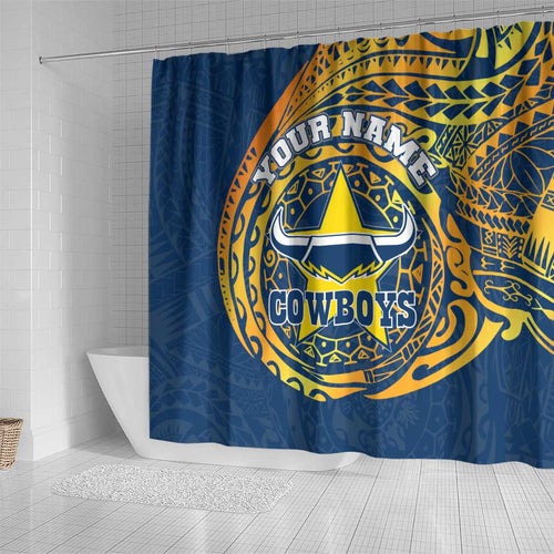 Personalized North Queensland Cowboys Shower Curtain Polynesian Tribal Chest and Sleeve Tattoo