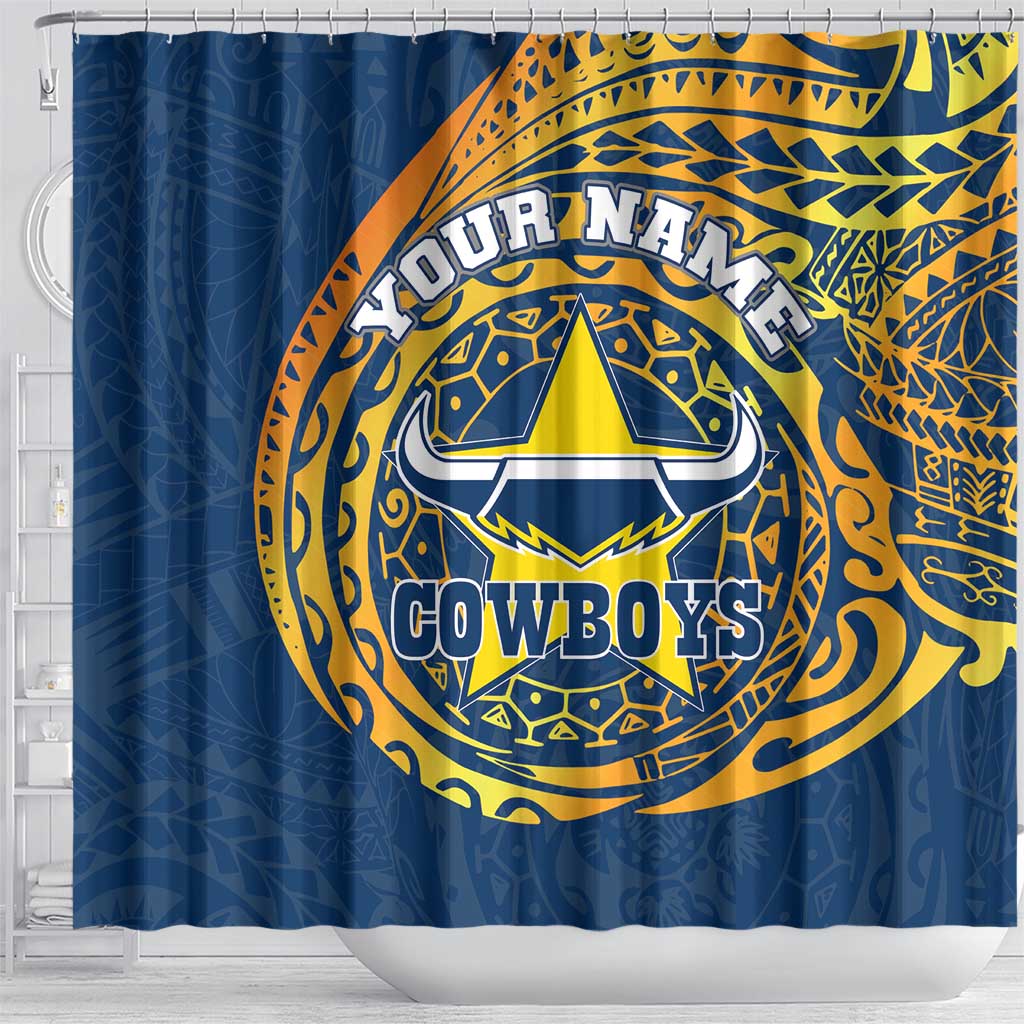 Personalized North Queensland Cowboys Shower Curtain Polynesian Tribal Chest and Sleeve Tattoo