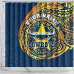 Personalized North Queensland Cowboys Shower Curtain Polynesian Tribal Chest and Sleeve Tattoo