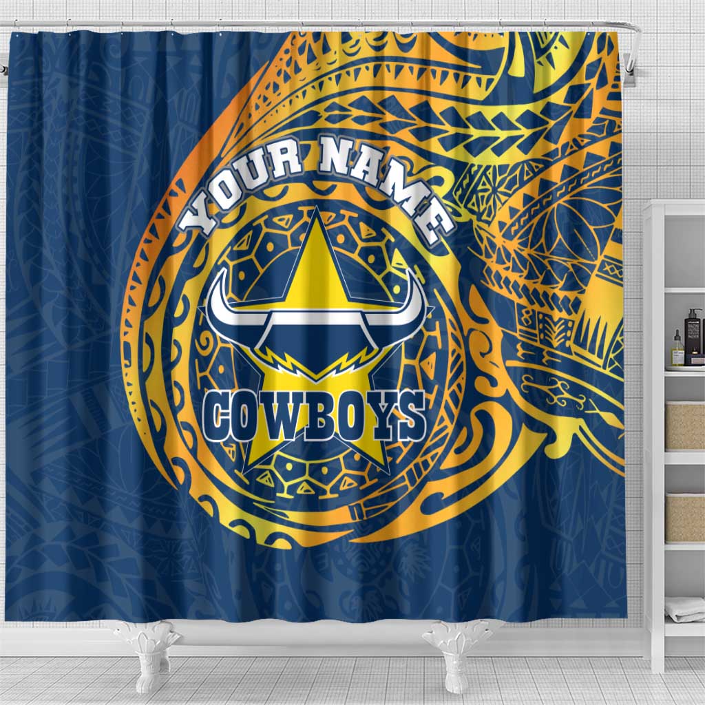 Personalized North Queensland Cowboys Shower Curtain Polynesian Tribal Chest and Sleeve Tattoo