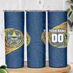 Personalized North Queensland Cowboys Skinny Tumbler Polynesian Tribal Chest and Sleeve Tattoo