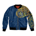 Personalized North Queensland Cowboys Sleeve Zip Bomber Jacket Polynesian Tribal Chest and Sleeve Tattoo