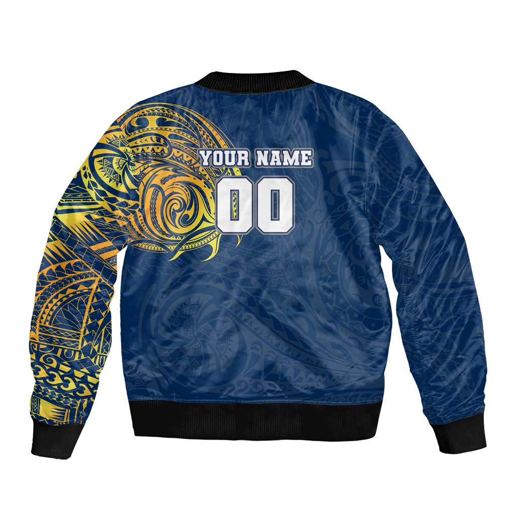 Personalized North Queensland Cowboys Sleeve Zip Bomber Jacket Polynesian Tribal Chest and Sleeve Tattoo