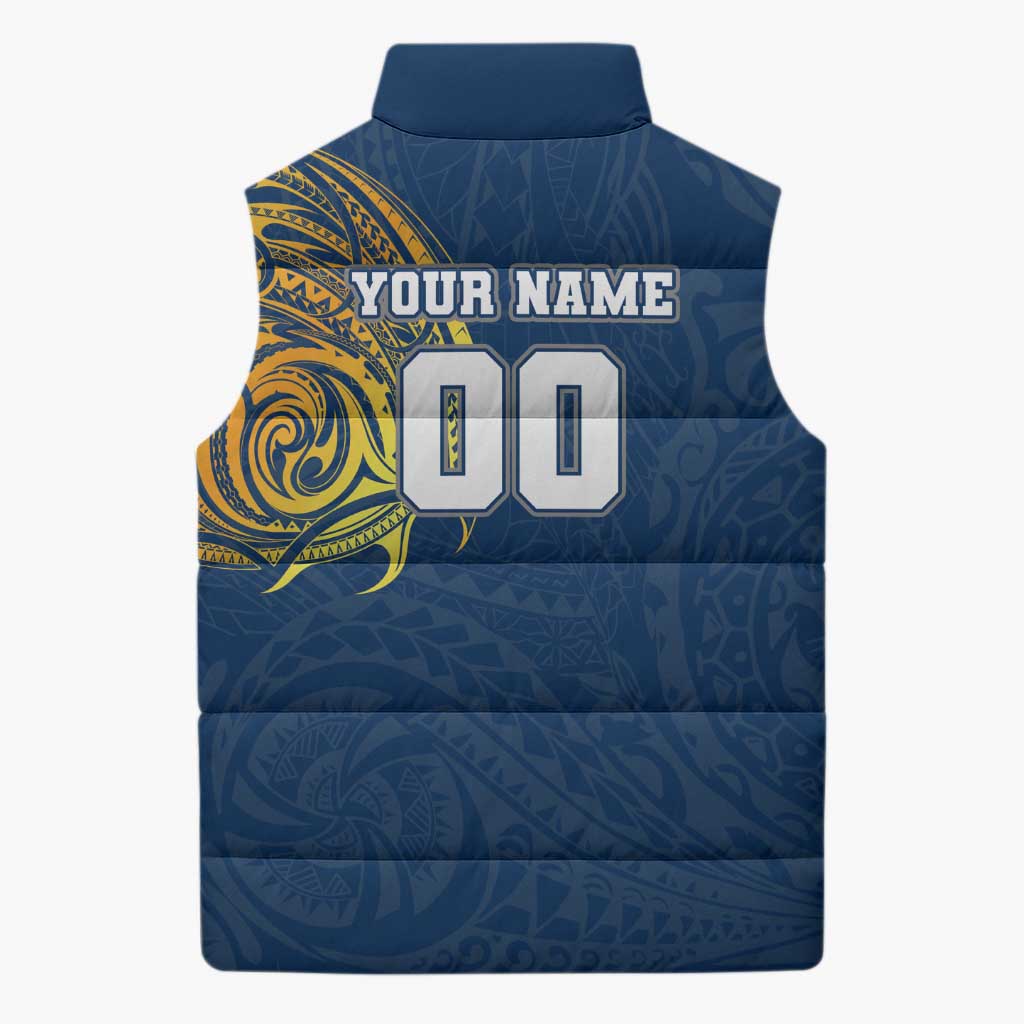 Personalized North Queensland Cowboys Sleeveless Puffer Jacket Polynesian Tribal Chest and Sleeve Tattoo