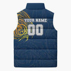 Personalized North Queensland Cowboys Sleeveless Puffer Jacket Polynesian Tribal Chest and Sleeve Tattoo