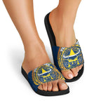 Personalized North Queensland Cowboys Slide Sandals Polynesian Tribal Chest and Sleeve Tattoo
