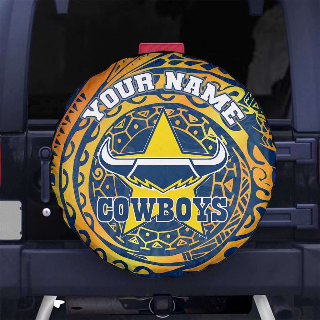 Personalized North Queensland Cowboys Spare Tire Cover Polynesian Tribal Chest and Sleeve Tattoo