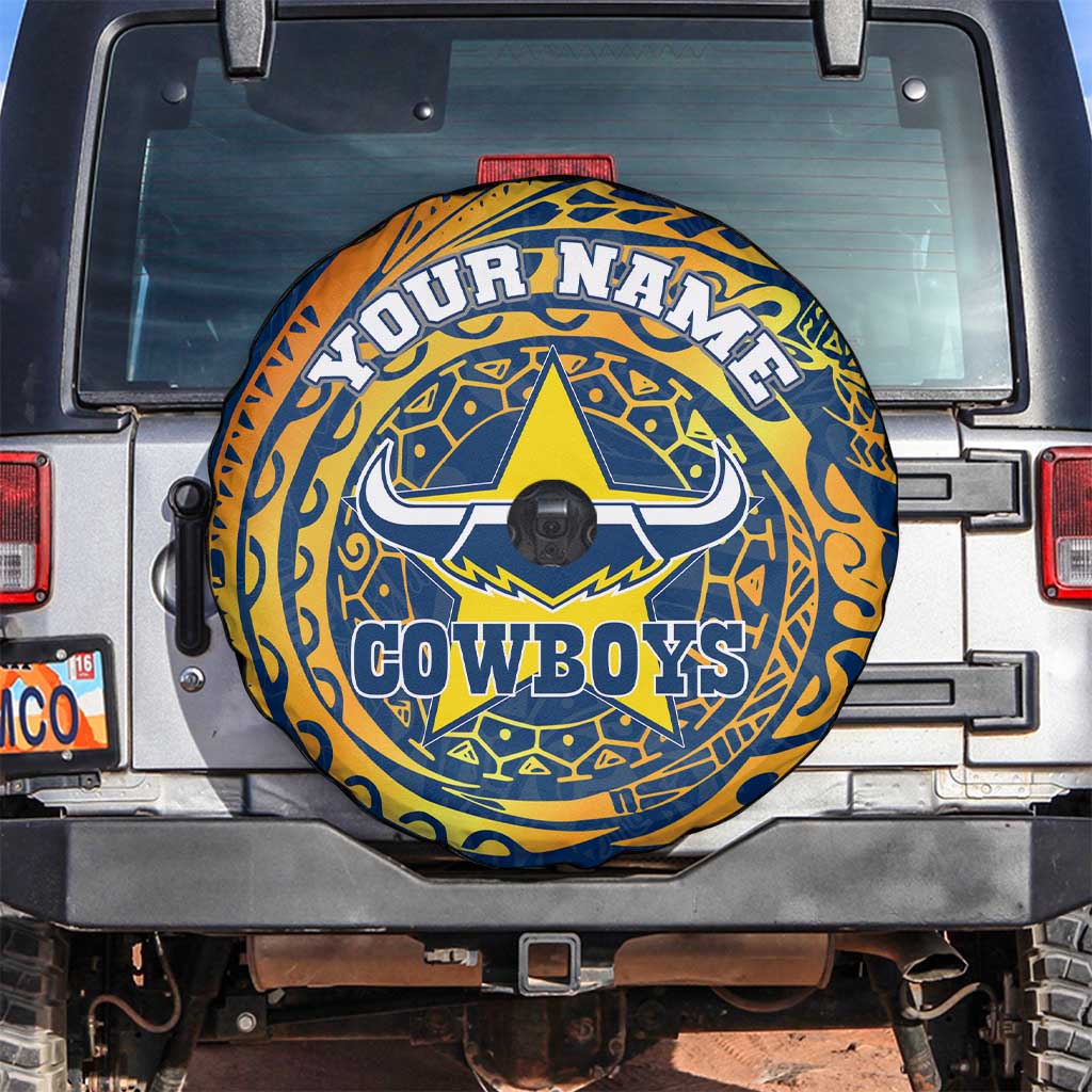 Personalized North Queensland Cowboys Spare Tire Cover Polynesian Tribal Chest and Sleeve Tattoo