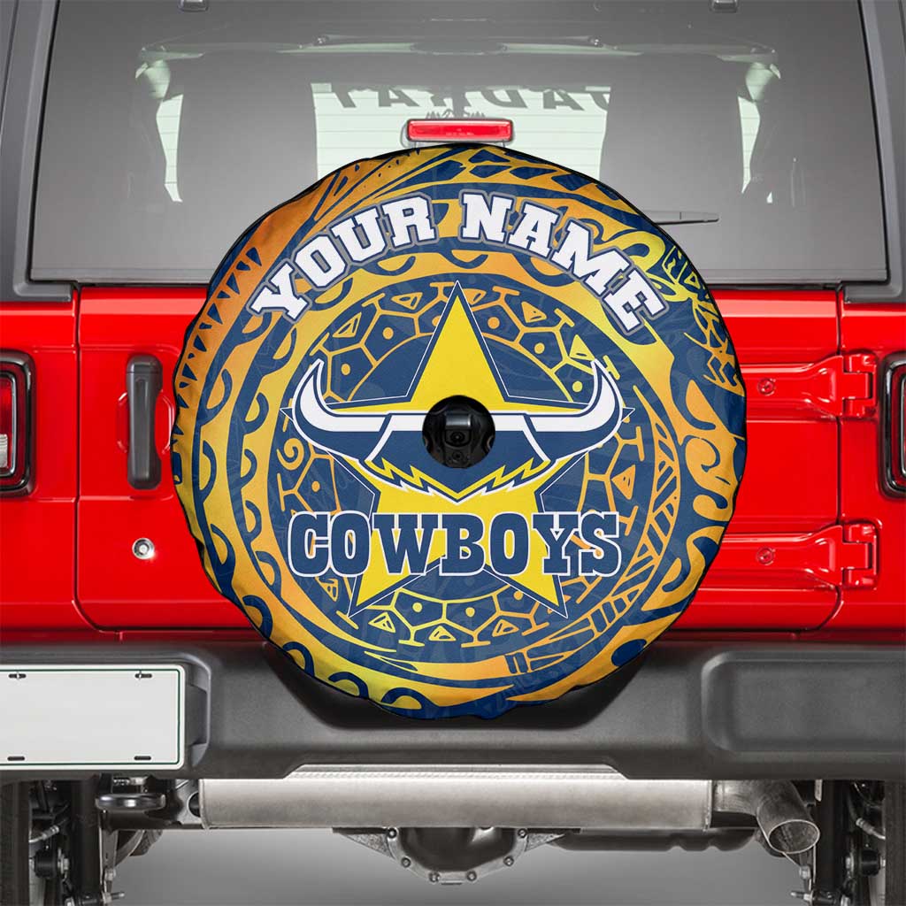 Personalized North Queensland Cowboys Spare Tire Cover Polynesian Tribal Chest and Sleeve Tattoo