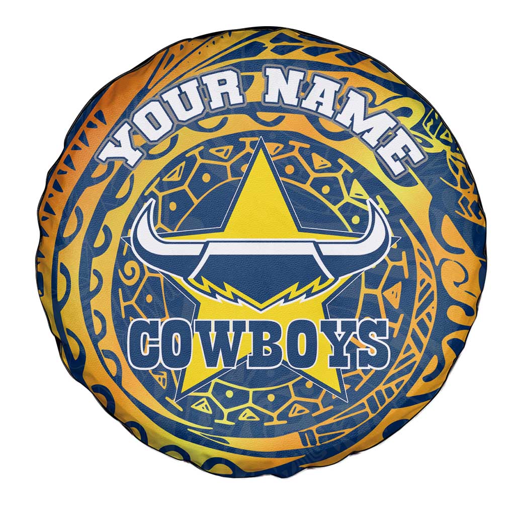 Personalized North Queensland Cowboys Spare Tire Cover Polynesian Tribal Chest and Sleeve Tattoo