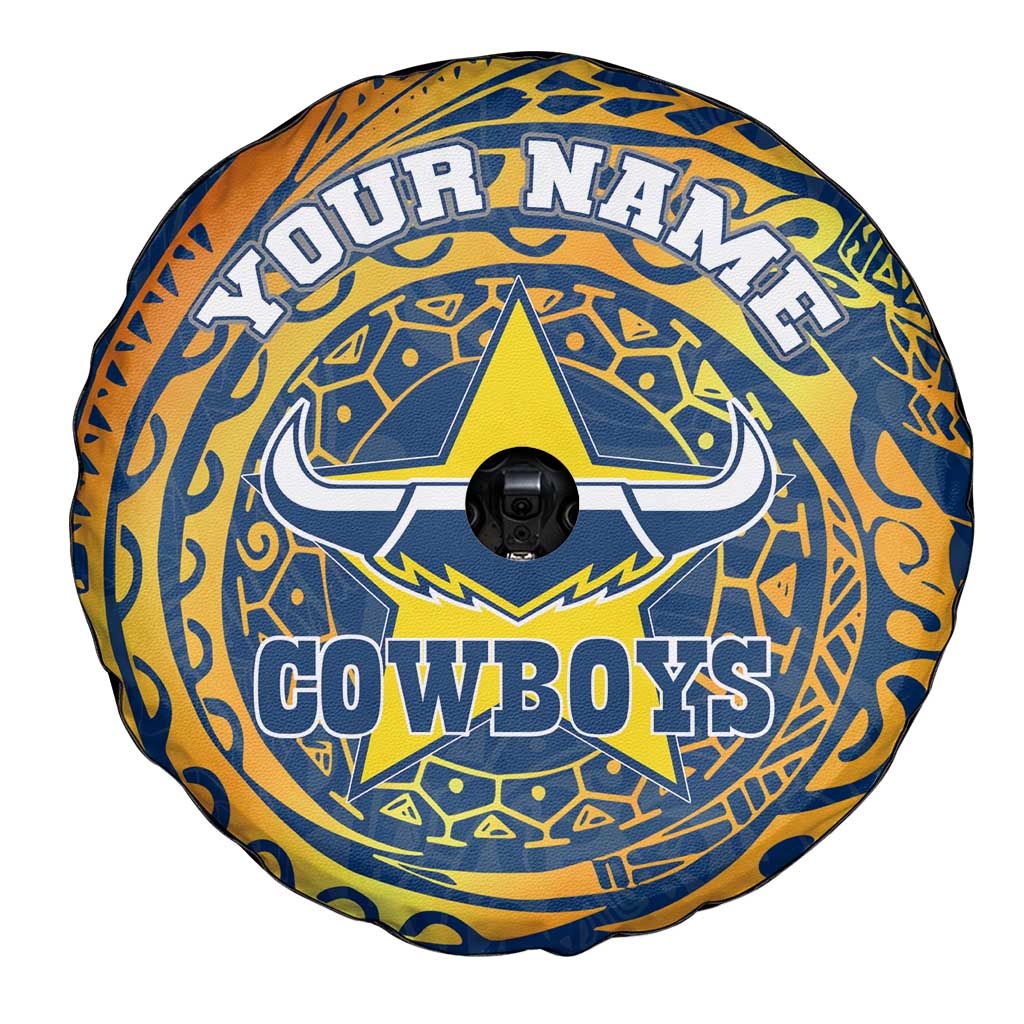 Personalized North Queensland Cowboys Spare Tire Cover Polynesian Tribal Chest and Sleeve Tattoo