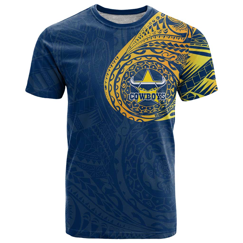 Personalized North Queensland Cowboys T Shirt Polynesian Tribal Chest and Sleeve Tattoo