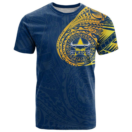 Personalized North Queensland Cowboys T Shirt Polynesian Tribal Chest and Sleeve Tattoo
