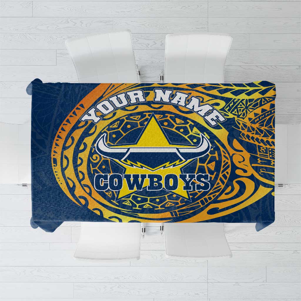 Personalized North Queensland Cowboys Tablecloth Polynesian Tribal Chest and Sleeve Tattoo
