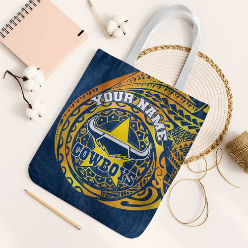 Personalized North Queensland Cowboys Tote Bag Polynesian Tribal Chest and Sleeve Tattoo
