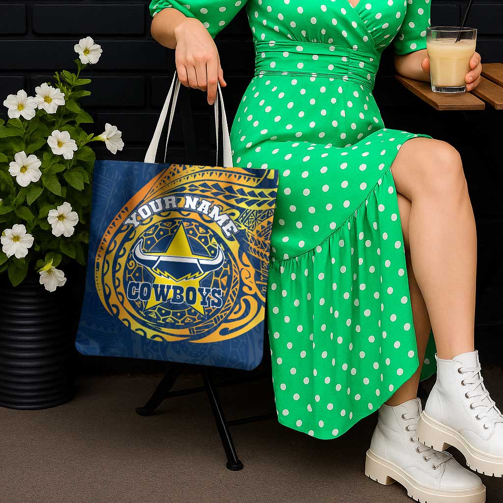 Personalized North Queensland Cowboys Tote Bag Polynesian Tribal Chest and Sleeve Tattoo