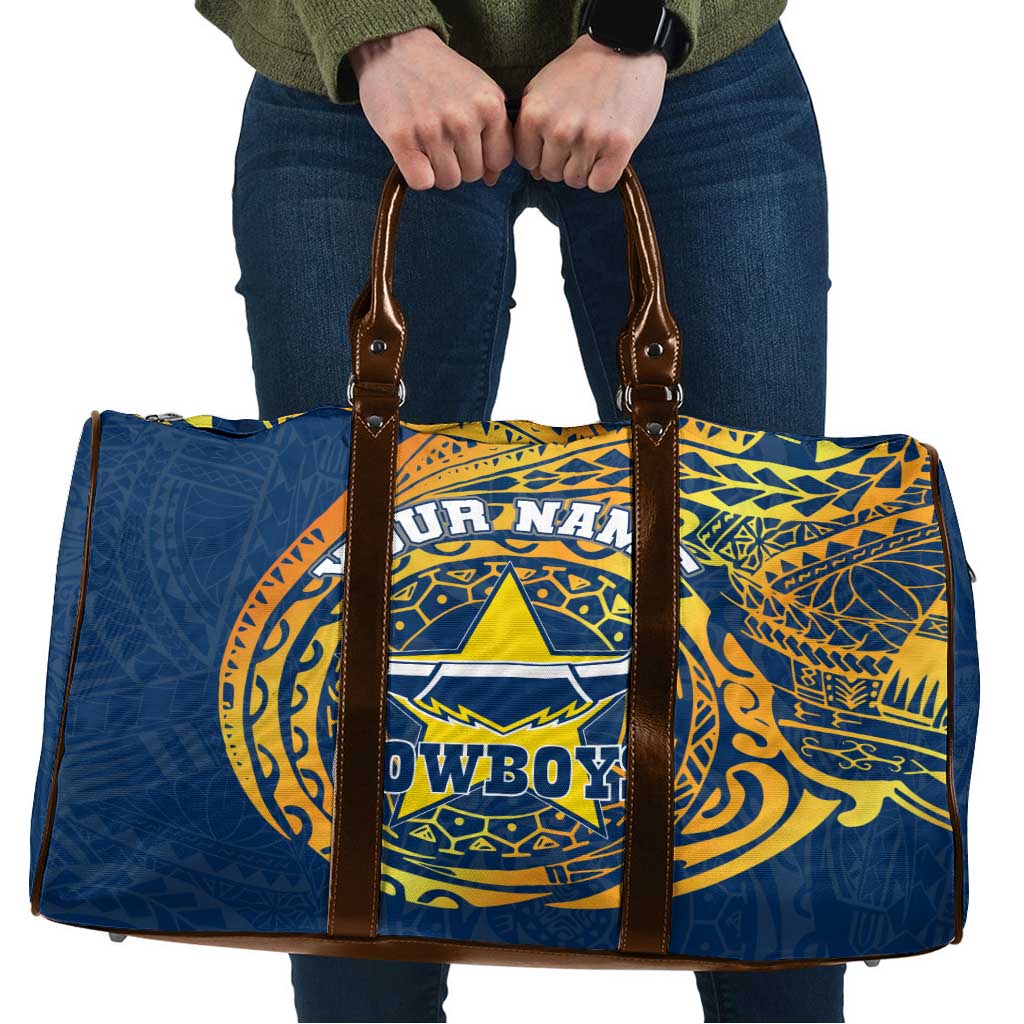 Personalized North Queensland Cowboys Travel Bag Polynesian Tribal Chest and Sleeve Tattoo