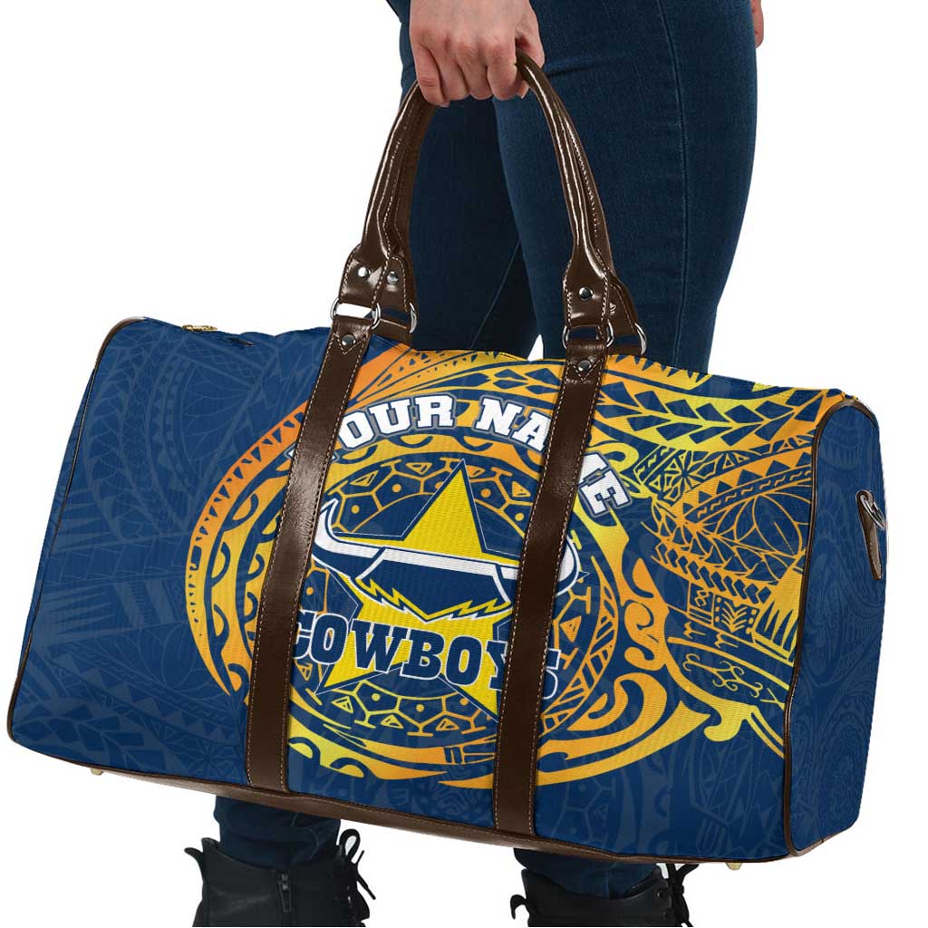 Personalized North Queensland Cowboys Travel Bag Polynesian Tribal Chest and Sleeve Tattoo
