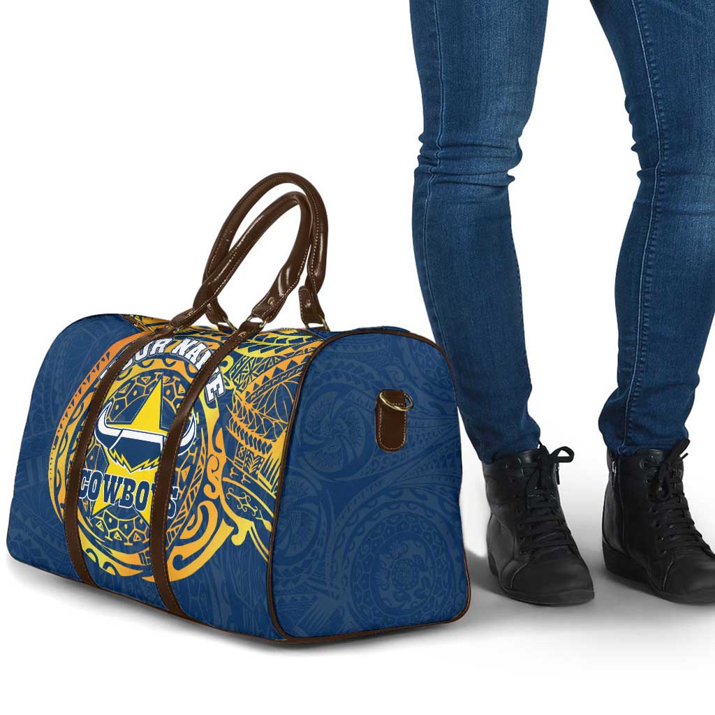Personalized North Queensland Cowboys Travel Bag Polynesian Tribal Chest and Sleeve Tattoo