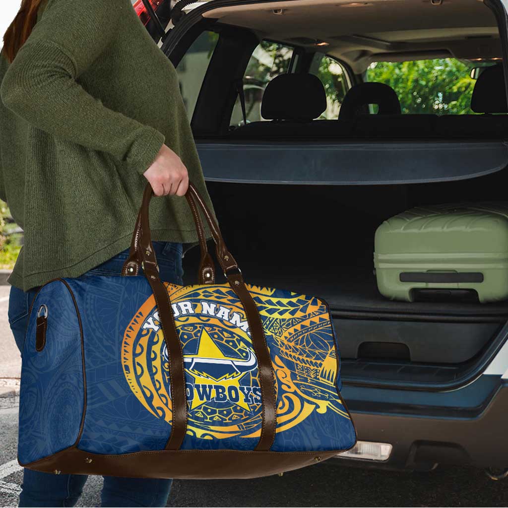 Personalized North Queensland Cowboys Travel Bag Polynesian Tribal Chest and Sleeve Tattoo