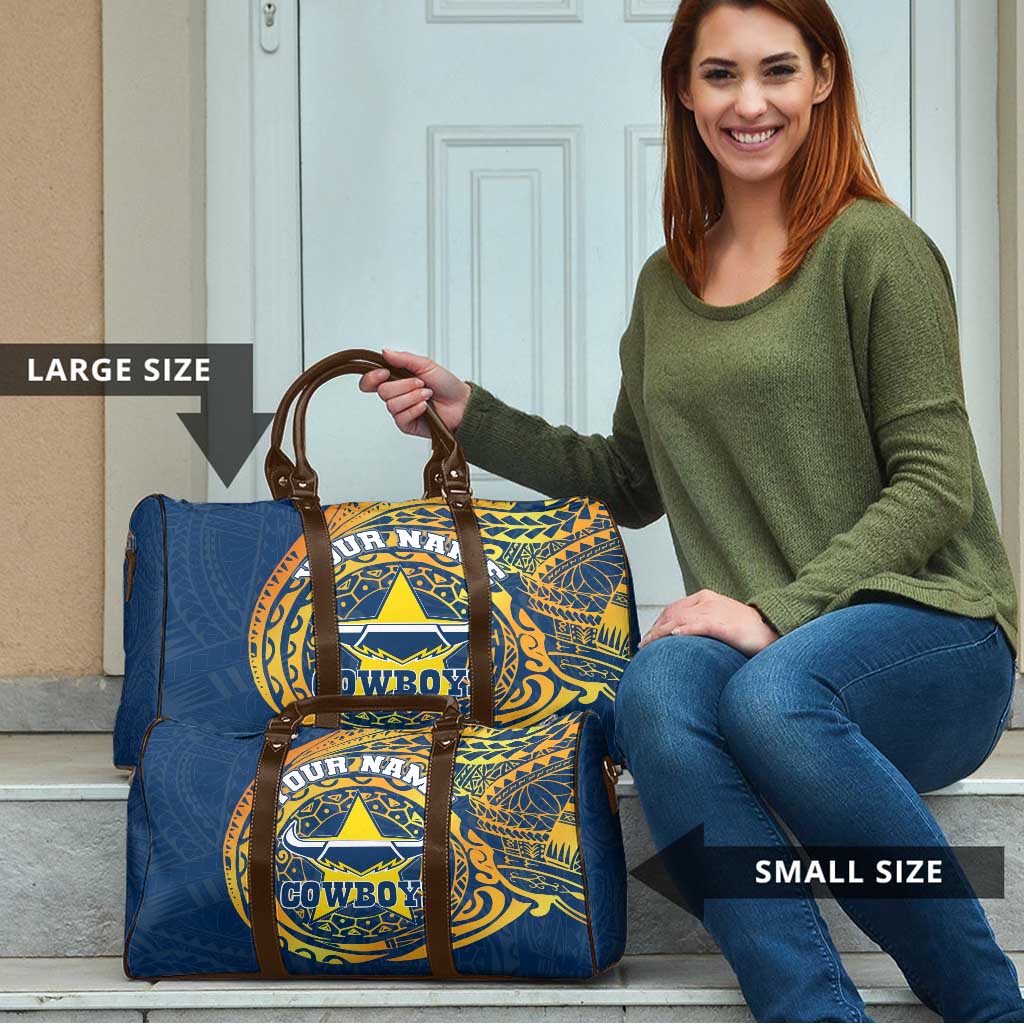 Personalized North Queensland Cowboys Travel Bag Polynesian Tribal Chest and Sleeve Tattoo