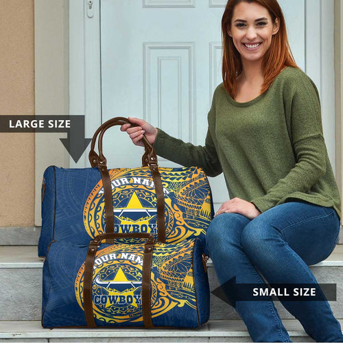 Personalized North Queensland Cowboys Travel Bag Polynesian Tribal Chest and Sleeve Tattoo