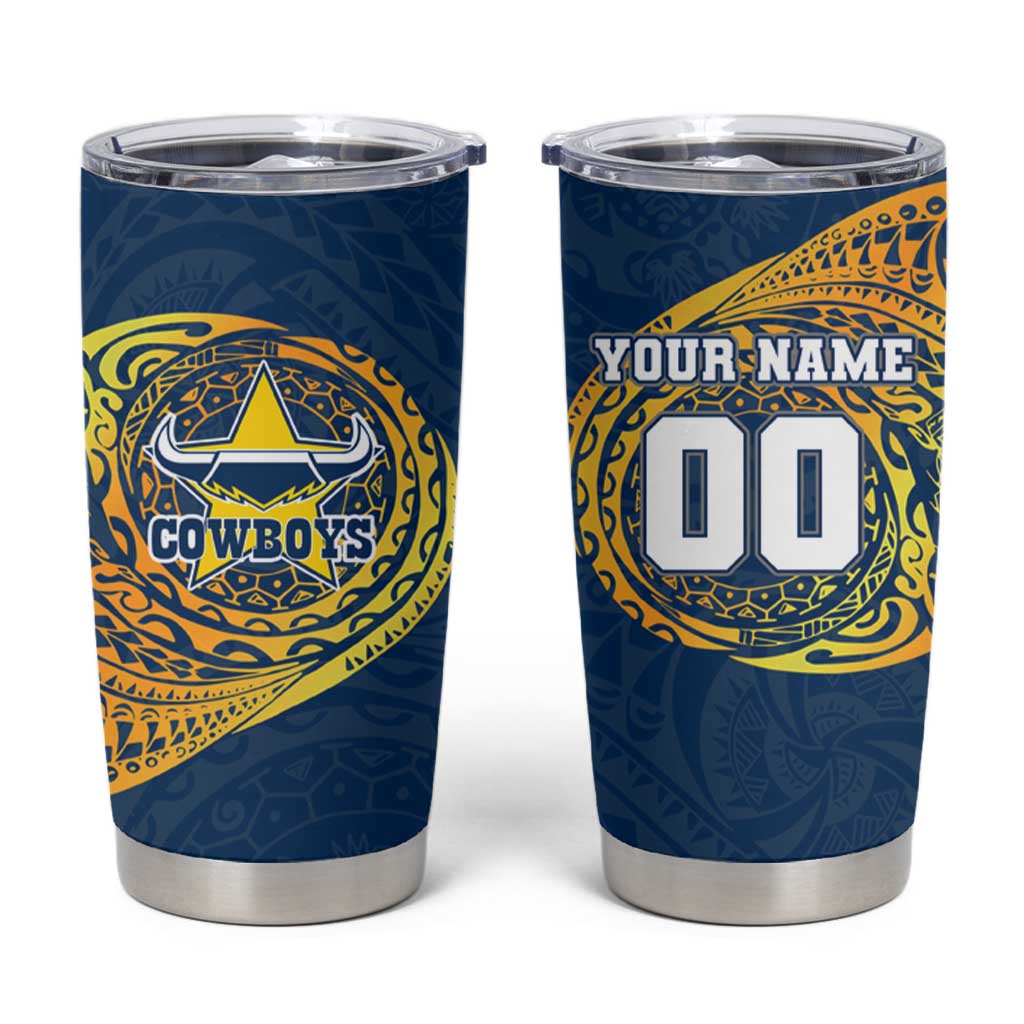 Personalized North Queensland Cowboys Tumbler Cup Polynesian Tribal Chest and Sleeve Tattoo