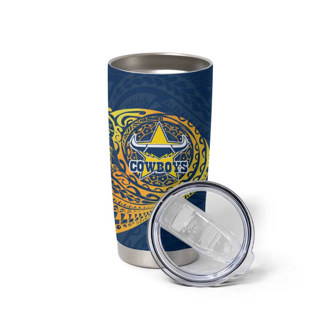 Personalized North Queensland Cowboys Tumbler Cup Polynesian Tribal Chest and Sleeve Tattoo