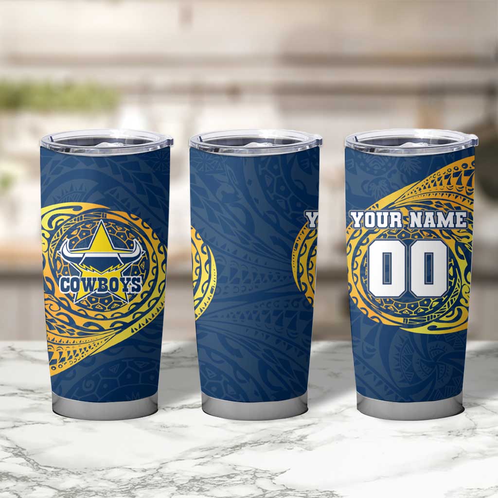 Personalized North Queensland Cowboys Tumbler Cup Polynesian Tribal Chest and Sleeve Tattoo